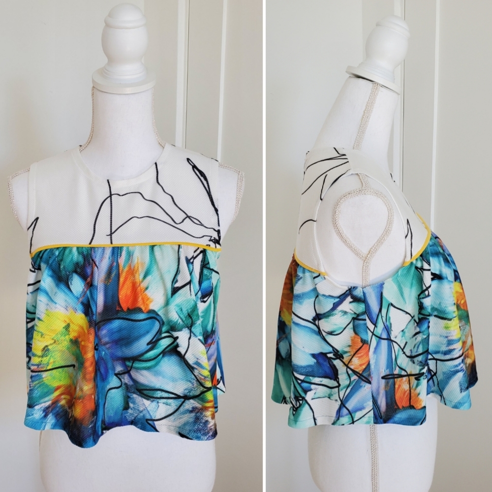 Zara ruffle watercolor crop top sz M